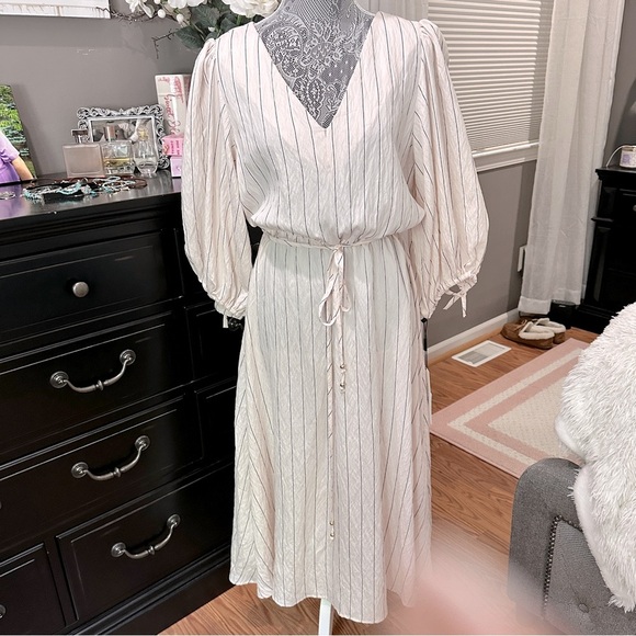 Calvin Klein Blush Pink Stripe Midi Dress | Size 12 | NWT - Picture 2 of 15